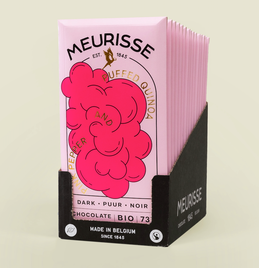 Meurisse - Ekologisk mörk choklad med puffad quinoa och rosa paprika