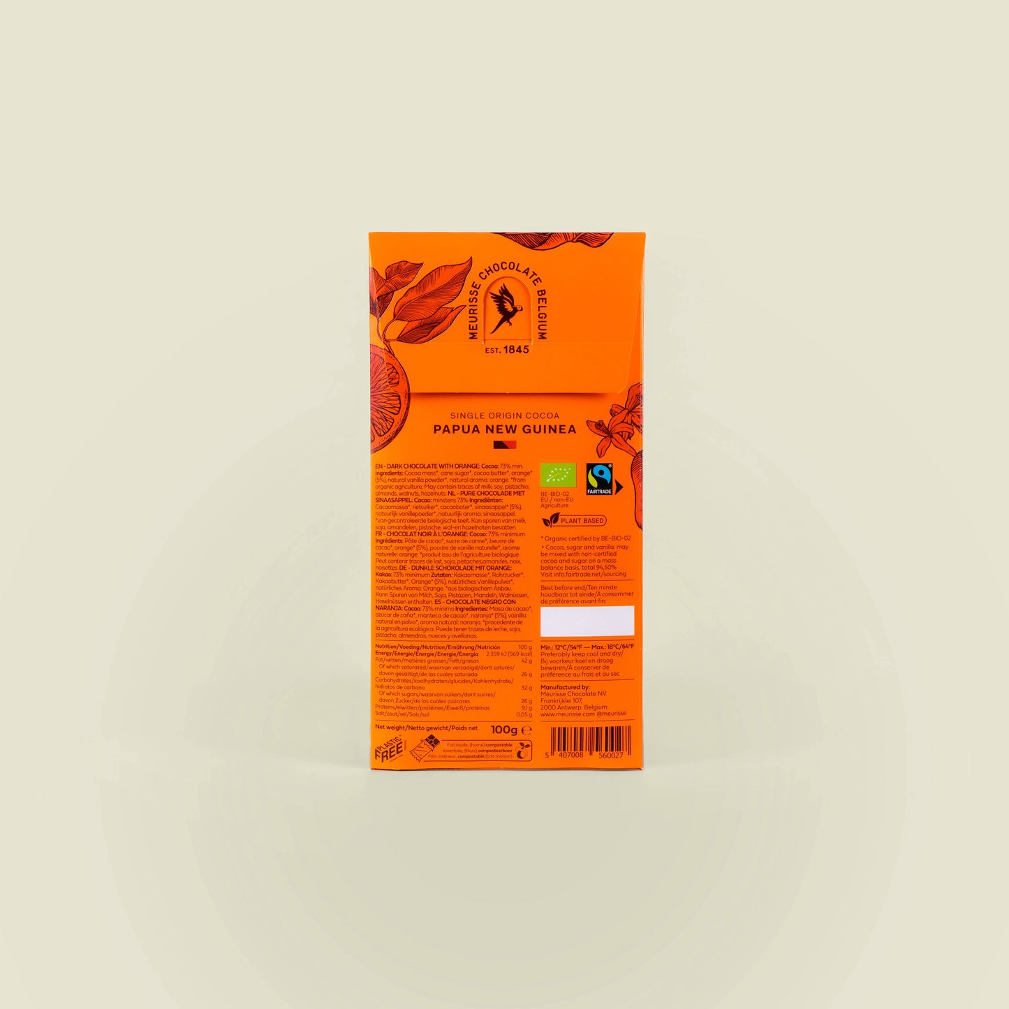Meurisse - Ekologisk mörk choklad med apelsin (100g)